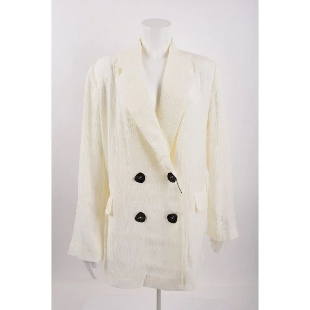 Zara Womens Wrinkle Look Blazer M White Ecru Double Breasted 2983/623 NWT